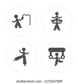 4 Tamer man, Stilt walker Circus stunt Acrobat man modern icons on round shapes, vector illustration, eps10, trendy icon set.