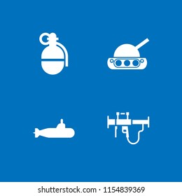 4 tank icons in vector set. grenade, war, bazooka and war tank illustration for web and graphic design