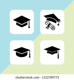 4 tassel icons in vector set. hat, mortarboard and graduation cap illustration for web and graphic design