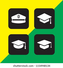 4 tassel icons in vector set. graduation hat, hat and mortarboard illustration for web and graphic design