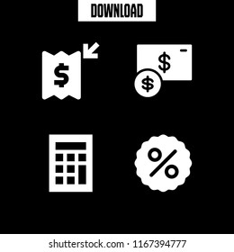 4 tax vector icon set with percentage, invoice, dollar and calculator icons for mobile and web