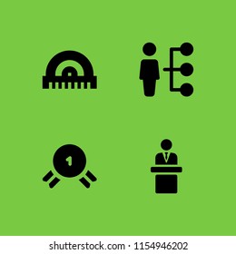 4 teach icons in vector set. first, school materials, speech and skills illustration for web and graphic design