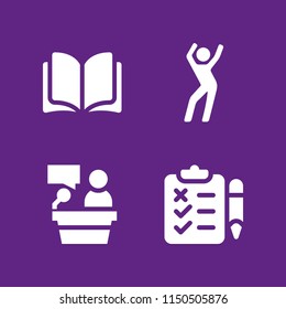 4 teacher icons in vector set. education, lectern, exam and dance instructor illustration for web and graphic design