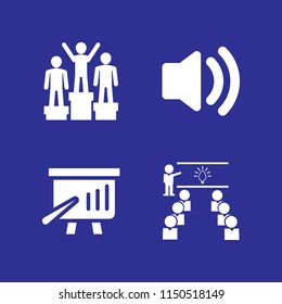 4 teacher icons in vector set. speaker, podium and class illustration for web and graphic design