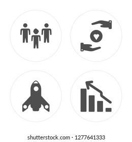 4 Team, Startup, Care, Bar chart modern icons on round shapes, vector illustration, eps10, trendy icon set.