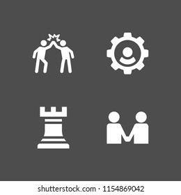 4 teamwork icons in vector set. partnership, success, chess and user illustration for web and graphic design