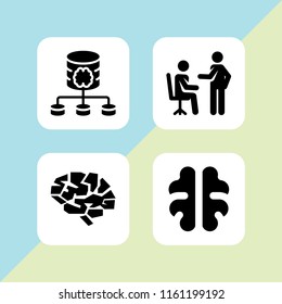 4 tech icons in vector set. brain, server and conversation illustration for web and graphic design
