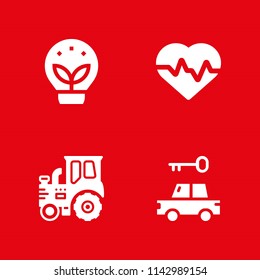 4 technology icon set with tractor, ecology and heart rate vector illustration for graphic design and web