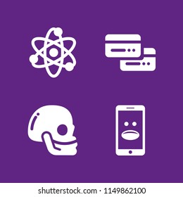 4 technology icons in vector set. medicine, pay, smartphone with emoticon and atom illustration for web and graphic design