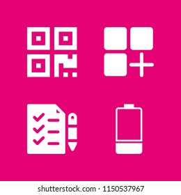 4 technology icons in vector set. battery, app, qr code and test illustration for web and graphic design