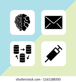 4 technology icons in vector set. brain, mail, data and healthcare and medical illustration for web and graphic design