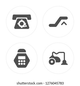 4 Telephone, Calendar, Stairway, Vacuum cleaner modern icons on round shapes, vector illustration, eps10, trendy icon set.