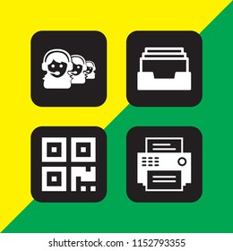 4 telephone icons in vector set. inbox, call center, fax and qr code illustration for web and graphic design