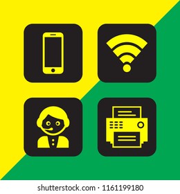 4 telephone icons in vector set. wifi, fax, call center and mobile phone illustration for web and graphic design