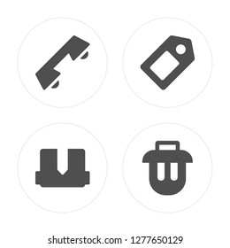 4 Telephone, Package, Tag, Garbage modern icons on round shapes, vector illustration, eps10, trendy icon set.