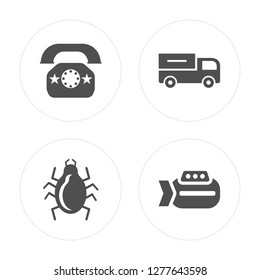 4 Telephone toy, Spider Truck Submarine toy modern icons on round shapes, vector illustration, eps10, trendy icon set.