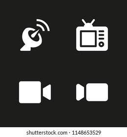 4 television icon set with satellite dish, video camera and television vector illustration for graphic design and web