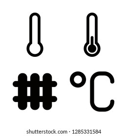 4 temperature icons with heating and themometer with low temperature in this set