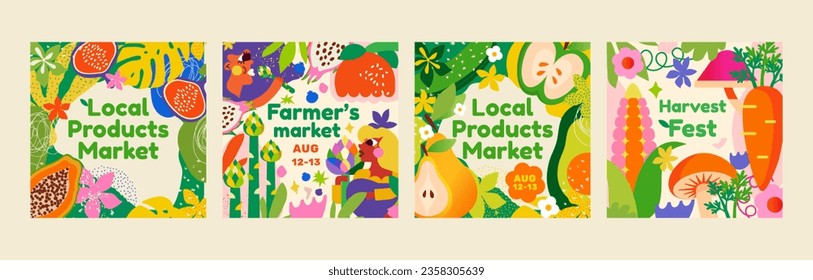 4 plantillas para un mercado de agricultores, un festival de cosecha o
feria de alimentos. Apropiado como pancarta, publicidad o carteles. 
Este diseño hará que tu proyecto destaque.