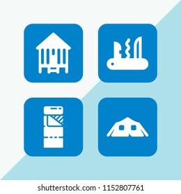 4 tent icons in vector set. sleeping bag and camping illustration for web and graphic design