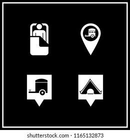 4 tent vector icon set with caravan location, camping pin, camping and caravan park location icons for mobile and web