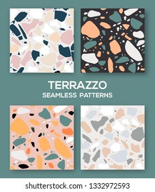 4 terrazzo flooring vector seamless pattern. Texture of classic type of floor. Stone, Marble, Collage