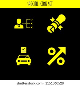 4 text icons in vector set. patent, interest and list illustration for web and graphic design