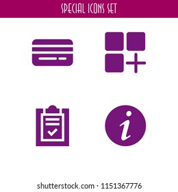 4 text icons in vector set. card, list, app and info illustration for web and graphic design