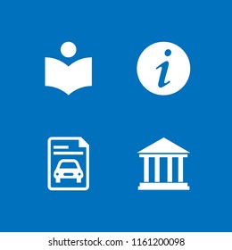 4 text icons in vector set. book, rent, info and history illustration for web and graphic design