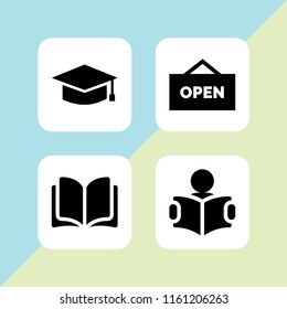 4 textbook icons in vector set. education, open and student illustration for web and graphic design