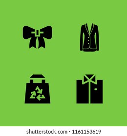 4 textile icons in vector set. ribbon, shirt, jacket elegant feminine black clothes for business and eco bag illustration for web and graphic design