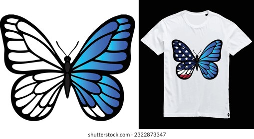 4 th julay t shirt design.  butter fly.