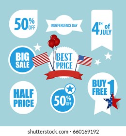 4 th of July. Happy independence day Sale Coupon, voucher, tag. Vector Illustration.