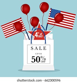 4 th of July. Happy independence day Sale Coupon, voucher, tag. Vector Illustration.