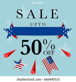 4 th of July. Happy independence day Sale Coupon, voucher, tag. Vector Illustration.