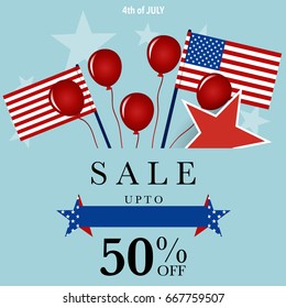 4 th of July. Happy independence day Sale Coupon, voucher, tag. Vector Illustration.