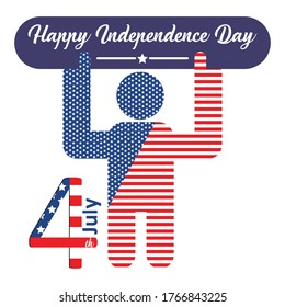 4 th july happy independent day of america cartoon man icon with american flag colour shape