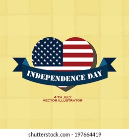 4 th july heart over yellow background. Vector illustration.