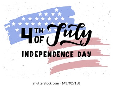 4 th July Independence day hand drawn lettering. Good for banner, poster, flyer, greeting card, web design. Vector illustration.