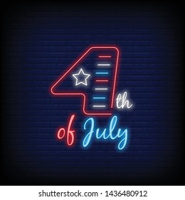 4 th of July neon vector sign. USA symbol banner light  bright night Illustration. Vector illustration