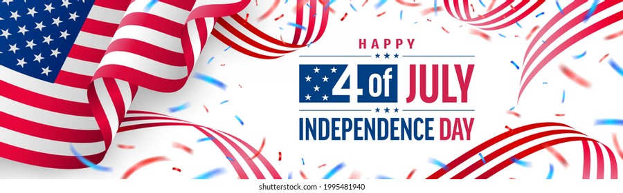 4 th of July poster or Banner.USA independence day celebration with american flag and red ribbon.USA 4th of July promotion advertising banner template for Brochures,Poster or Banner.