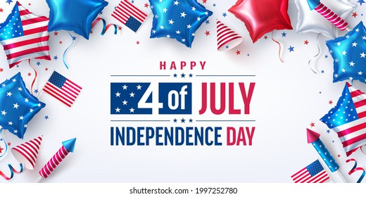 4 th of July poster.USA independence day celebration with American Star balloon. USA 4th of July promotion advertising banner template for Brochures,Poster or Banner.USA 
 Party decorations.