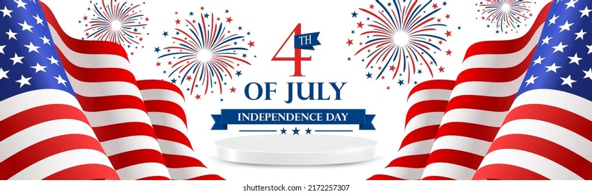 4 th of July poster.USA independence day celebration with American flag.USA 4th of July promotion advertising banner template.