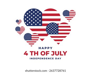 4 th of july USA independence day. Hearts shape united states flag