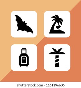 4 thailand icons in vector set. bat, island with palm trees, palm tree and vacation illustration for web and graphic design