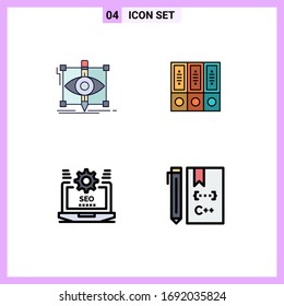 4 Thematic Vector Filled line Flat Colors and Editable Symbols of design; documents; sketching; archive; seo Editable Vector Design Elements