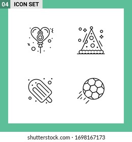 4 Thematic Vector Filled line Flat Colors and Editable Symbols of balloon; summer; cone; party; soccer Editable Vector Design Elements