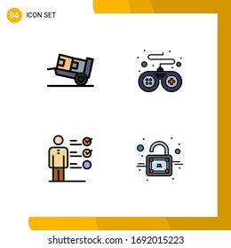 4 Thematic Vector Filledline Flat Colors and Editable Symbols of delivery; job skills; shipping; game; lock Editable Vector Design Elements