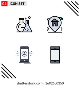 4 Thematic Vector Filledline Flat Colors and Editable Symbols of tube; app; science; house; gps Editable Vector Design Elements