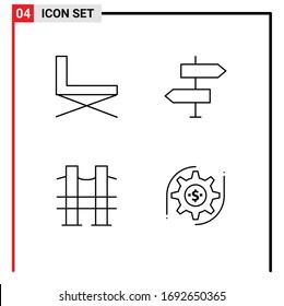 4 Thematic Vector Filledline Flat Colors and Editable Symbols of chair; signs; rest; arrows; journey Editable Vector Design Elements